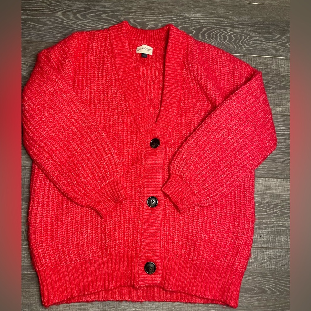 Oversized hot pink knit button down cardigan